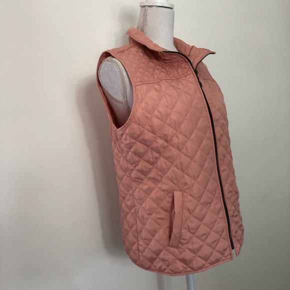 Onque Casual Pink Peach Quilted Zip Up Vest - Picture 2 of 8